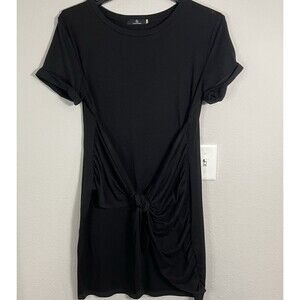 Womens Black Short-Sleeve Ruched Side Tie Dress By Lillusory Size XL